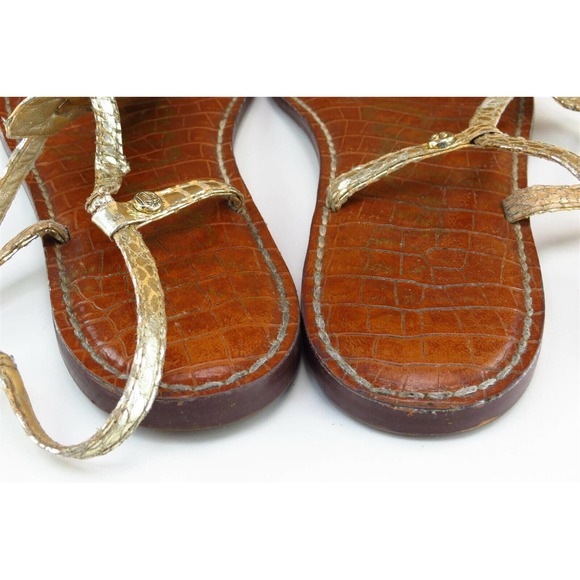 Sam Edelman Size 9 M Gold T-Strap Synthetic Women Sandal Shoes - Picture 5 of 7